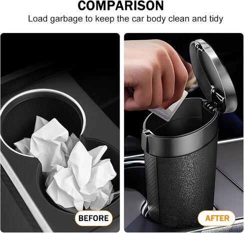 Car Trash Can with Lid, Leakproof Vehicle Cup Holder and Side Door Garbage Container Bin, Waterproof Auto Interior Trash Storage Organizer Accessories, Universal for SUV RV Truck (Black) in Saudi Arabia