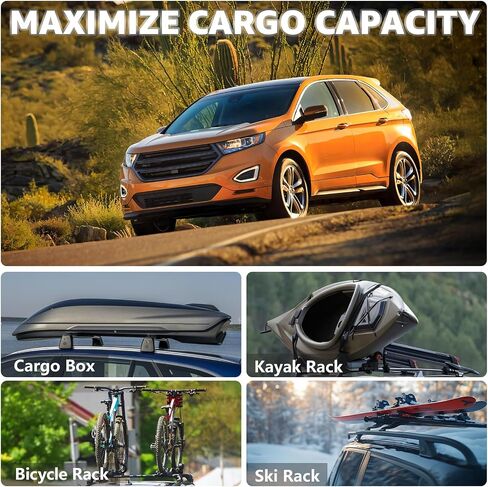 قضبان متقاطعة لحامل السقف متوافقة مع Ford Edge 2015-2024، ألومنيوم قابل للتعديل للخدمة الشاقة 300 رطل مضاد للسرقة، ملحقات العارضة على السطح للدراجة والسلة والتزلج على الجليد والأمتعة in Kuwait
