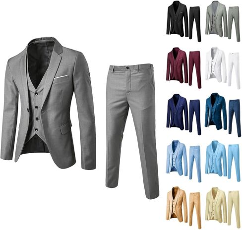 Men Suits Slim Fit 3 Piece Tuxedo Stretch Button Tops Jacket Vest and Pants for Wedding Business Prom Party Sets in Saudi Arabia