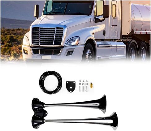 Dual Horn Assembly Compatible with Freightliner Volvo Truck - Heavy Duty Chrome Air Horn Replaces 1600 244283R91 2MR2014 AM5621303 GRV1600 VHS-13884 83042002 AM5621303 995969R9 in Saudi Arabia