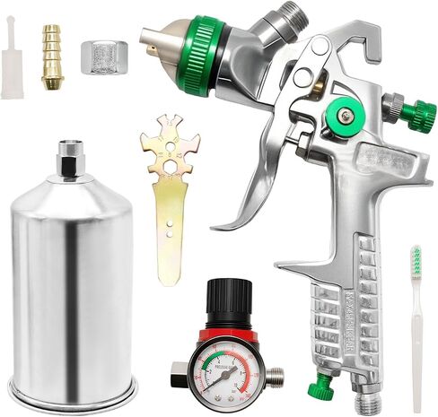 2.5mm Gravity Paint Gun HVLP Spray Gun Auto Body Repair Paint Spray Gun with Regulator Paint Primer Metal Flake 1L 1.4mm/2.5mm Needle and Nozzle for House Painting Car Furniture Spraying in Saudi Arabia