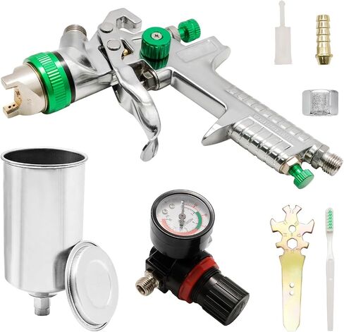 2.5mm Gravity Paint Gun HVLP Spray Gun Auto Body Repair Paint Spray Gun with Regulator Paint Primer Metal Flake 1L 1.4mm/2.5mm Needle and Nozzle for House Painting Car Furniture Spraying in Saudi Arabia