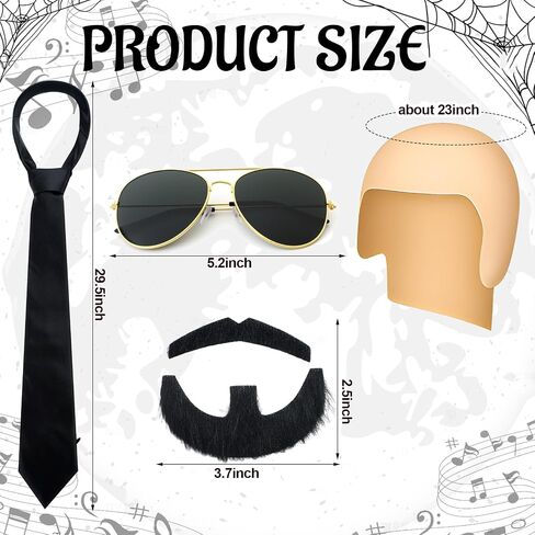 Mepase 5 Pcs Halloween Mr World Costume Accessories Bald Cap Glasses Black Tie Mustache Set for Women Men Halloween Cosplay in Saudi Arabia