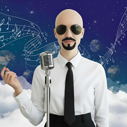 Mepase 5 Pcs Halloween Mr World Costume Accessories Bald Cap Glasses Black Tie Mustache Set for Women Men Halloween Cosplay in Saudi Arabia