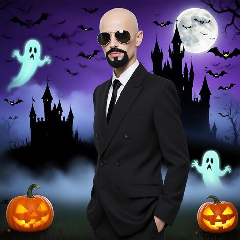 Mepase 5 Pcs Halloween Mr World Costume Accessories Bald Cap Glasses Black Tie Mustache Set for Women Men Halloween Cosplay in Saudi Arabia