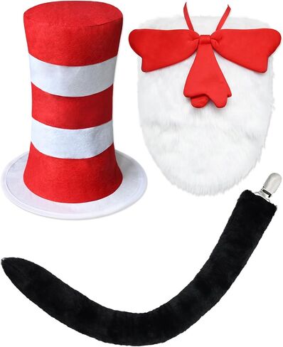 Hat in Red White Striped, Hats Bow Tie Set, Costume Set, Cosplay Party Halloween Accessories in Kuwait