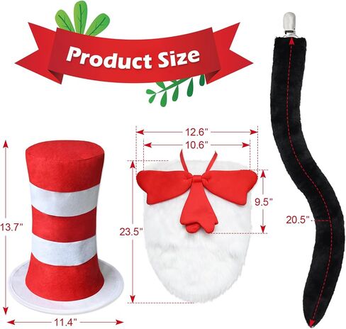 Hat in Red White Striped, Hats Bow Tie Set, Costume Set, Cosplay Party Halloween Accessories in Kuwait