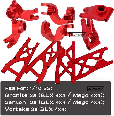 Upgrades Part for 1/10 ARRMA Vorteks 4x4 3S Blx,Granite/Senton 4x4 3S Blx & Mega 550,Alloy Front Rear Suspension Arms & Steering Blocks Caster Blocks C-Hubs Stub Axle Carriers,Red in Saudi Arabia