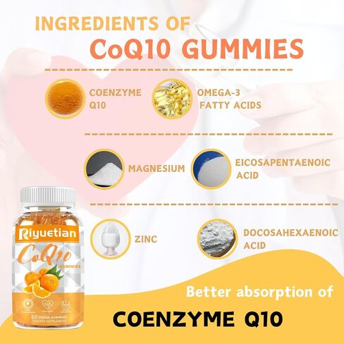 علكة COQ10 - CoQ10 500 مجم + أوميغا 3 EPA/DHA + جليسينات المغنيسيوم + سترات الزنك، لدعم صحة القلب وإنتاج الطاقة والجهاز المناعي وامتصاص المعادن، 30 حصة in Kuwait