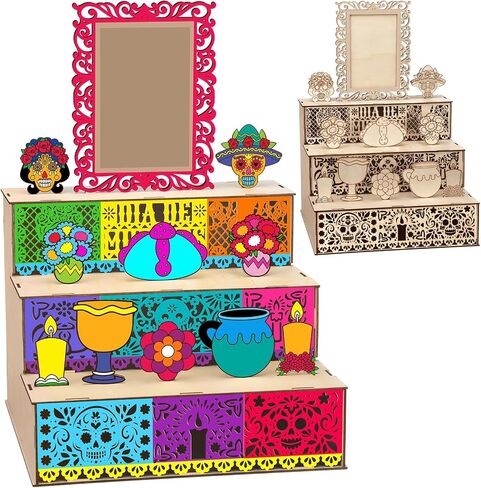 Dia De Los Muertos Decoration Dia De Los Muertos Ofrenda Altar Kit Wooden Day of The Dead Shadow Box Remembrance Picture Frame for Day of The Dead Home Kitchen Room Decoration(Novelty) in Saudi Arabia