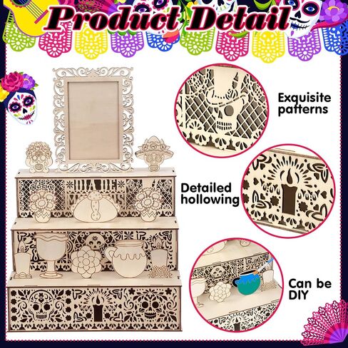 Dia De Los Muertos Decoration Dia De Los Muertos Ofrenda Altar Kit Wooden Day of The Dead Shadow Box Remembrance Picture Frame for Day of The Dead Home Kitchen Room Decoration(Novelty) in Saudi Arabia