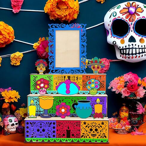 Dia De Los Muertos Decoration Dia De Los Muertos Ofrenda Altar Kit Wooden Day of The Dead Shadow Box Remembrance Picture Frame for Day of The Dead Home Kitchen Room Decoration(Novelty) in Saudi Arabia