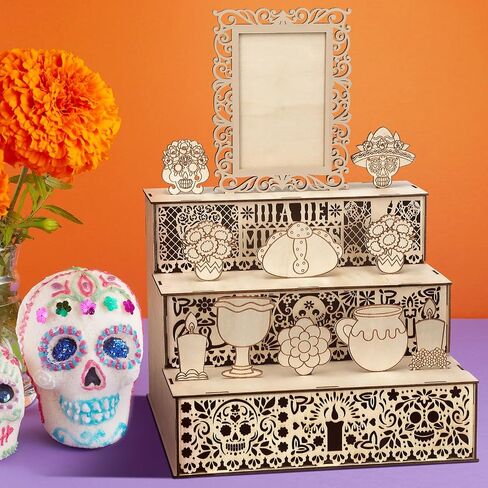Dia De Los Muertos Decoration Dia De Los Muertos Ofrenda Altar Kit Wooden Day of The Dead Shadow Box Remembrance Picture Frame for Day of The Dead Home Kitchen Room Decoration(Novelty) in Saudi Arabia