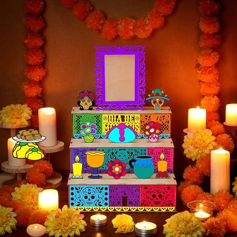 Dia De Los Muertos Decoration Dia De Los Muertos Ofrenda Altar Kit Wooden Day of The Dead Shadow Box Remembrance Picture Frame for Day of The Dead Home Kitchen Room Decoration(Novelty) in Saudi Arabia