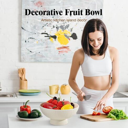 Decorative Bowl Modern Ceramic White Decor Bowls for Home Decor, Fruit Bowl for Kitchen Counter Key Bowl for Entryway Table, 8" Pedestal Footed Bowls Decorative Trays for Coffee Table in Kuwait