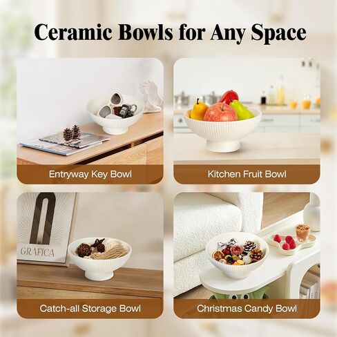 Decorative Bowl Modern Ceramic White Decor Bowls for Home Decor, Fruit Bowl for Kitchen Counter Key Bowl for Entryway Table, 8" Pedestal Footed Bowls Decorative Trays for Coffee Table in Kuwait