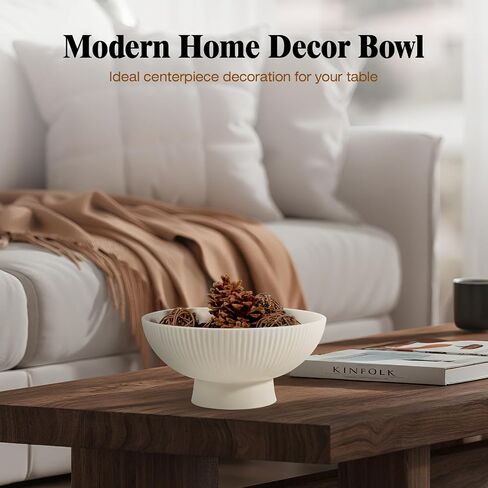Decorative Bowl Modern Ceramic White Decor Bowls for Home Decor, Fruit Bowl for Kitchen Counter Key Bowl for Entryway Table, 8" Pedestal Footed Bowls Decorative Trays for Coffee Table in Kuwait
