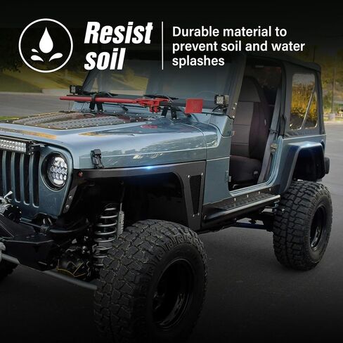 لـ Wrangler YJ مشاعل الحاجز الخلفي المسطح المتوافقة مع 1987 1988 1989 1990 1991 1992 1993 1994 1995 1996 Jeep Wrangler YJ، مجموعة حماية الطين للعجلات الفولاذية شديدة التحمل للطرق الوعرة (قطعتان، أسود) in Saudi Arabia