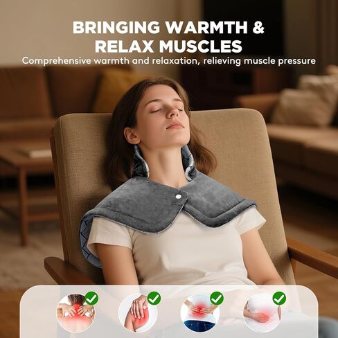 وسادة تدفئة لأكتاف الرقبة الخلفية، عضلات استرخاء كبيرة يمكن ارتداؤها، هدايا عيد ميلاد للنساء والرجال والأم والأب المسنين، 3 إعدادات للحرارة/إيقاف تلقائي آمن لمدة ساعتين، تصميم مريح مقاس 23 بوصة × 17 بوصة - رمادي in Kuwait