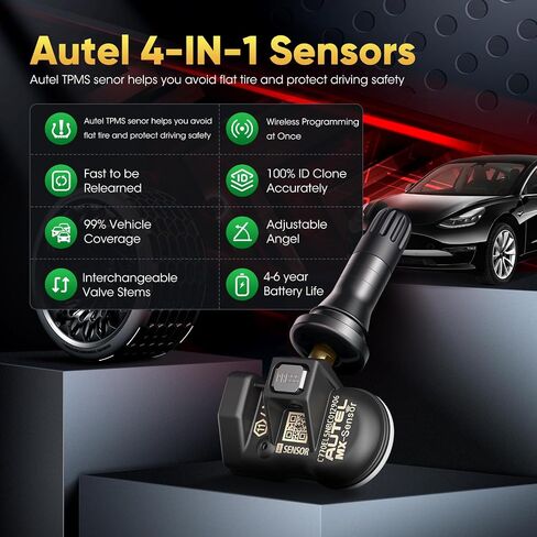 مستشعر Autel TPMS 1-Sensor، 2in 1 MX-Sensor 315MHz + 433MHz Press-in، قابل للبرمجة العالمية لاستبدال مستشعر OEM، قابل للاستنساخ بنسبة 100٪ بواسطة Autel TPMS Tool TS408S TS508 TS508WF (1 قطعة جذع مطاطي) in Kuwait