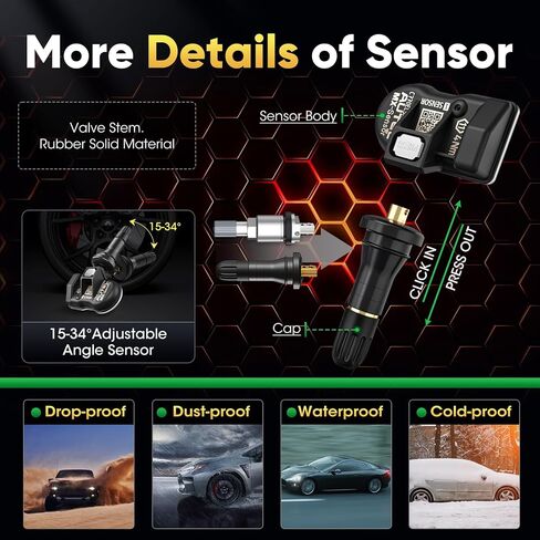 مستشعر Autel TPMS 1-Sensor، 2in 1 MX-Sensor 315MHz + 433MHz Press-in، قابل للبرمجة العالمية لاستبدال مستشعر OEM، قابل للاستنساخ بنسبة 100٪ بواسطة Autel TPMS Tool TS408S TS508 TS508WF (1 قطعة جذع مطاطي) in Kuwait