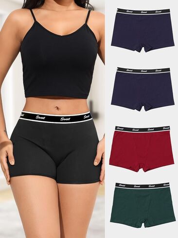 4 Pack Boy Shorts Underwear for Women High Waisted Cotton Panties Stretch Briefs S-XL in Saudi Arabia