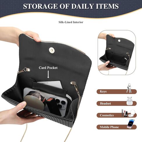 UBORSE Evening Clutch Purses for Women Woven Formal Evening Bag Vegan Leather Crossbody Shoulder Handbag Envelope Bag in Kuwait