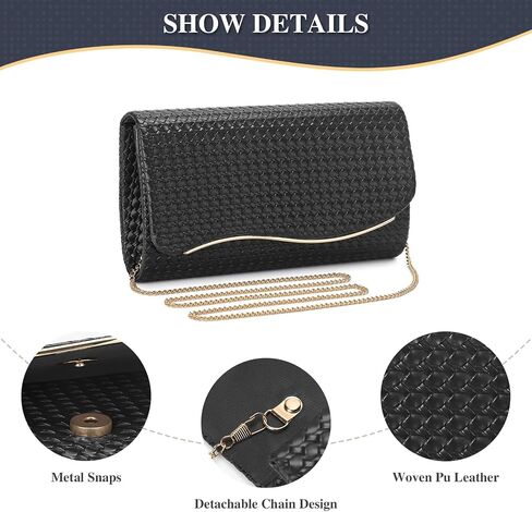 UBORSE Evening Clutch Purses for Women Woven Formal Evening Bag Vegan Leather Crossbody Shoulder Handbag Envelope Bag in Kuwait