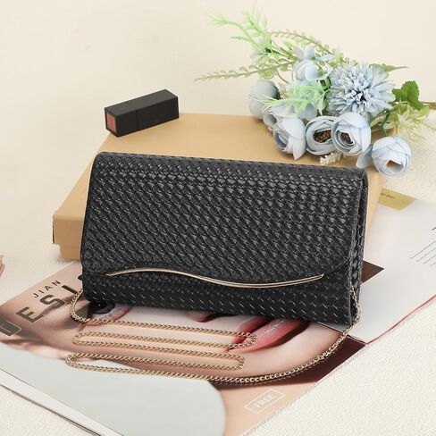UBORSE Evening Clutch Purses for Women Woven Formal Evening Bag Vegan Leather Crossbody Shoulder Handbag Envelope Bag in Kuwait