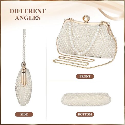 حقيبة يد مسائية لؤلؤية مطرزة على الكتف محفظة كروس مع سلسلة لحفلات الزفاف وحفلات التخرج هدية للسيدات والسيدات E-Beige in Kuwait