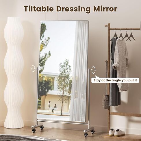 Large Full Length Floor Mirror with Mobile Rolling Wheels 71"x40", Oversized Tiltable Modern Standing Mirror, Tempered Glass, Metal Frame, for Dressing Room, Dance Studio,Clothing Store (X Large) in Saudi Arabia