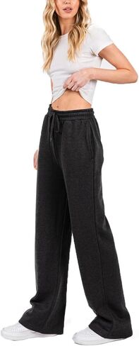 Urban Look Wide Leg High-Rise Cotton Fleece Lined Sweatpants with Drawstring Waist & Pockets in Saudi Arabia