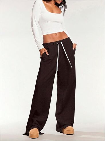 SHENHE Women's Low Rise Wide Leg Sweatpants Baggy Pants Drawstring Workout Lounge Pants with Pockets in Saudi Arabia
