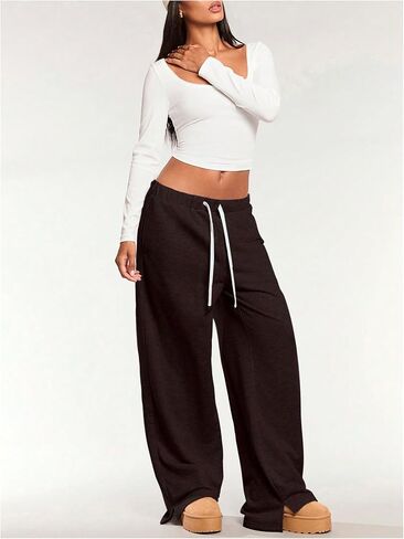 SHENHE Women's Low Rise Wide Leg Sweatpants Baggy Pants Drawstring Workout Lounge Pants with Pockets in Saudi Arabia