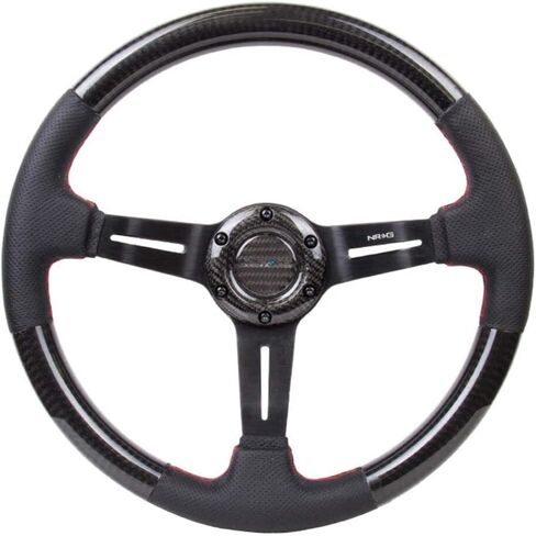 NRG Innovations NRG-ST-010MC-CF عجلة قيادة من ألياف الكربون 350 مم 1.5 بوصة طبق عميق مع محور مركزي نيوكروم in Saudi Arabia
