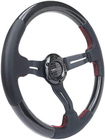 NRG Innovations NRG-ST-010MC-CF عجلة قيادة من ألياف الكربون 350 مم 1.5 بوصة طبق عميق مع محور مركزي نيوكروم in Saudi Arabia
