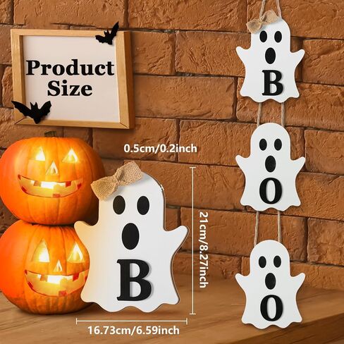 علامة شماعة باب خشبية من Vicenpal Halloween Ghost Boo، ديكور شبح لطيف كبير للباب الأمامي وساحة الجدار داخلي/خارجي لتزيين حفلات الهالوين (كلاسيكي) in Kuwait