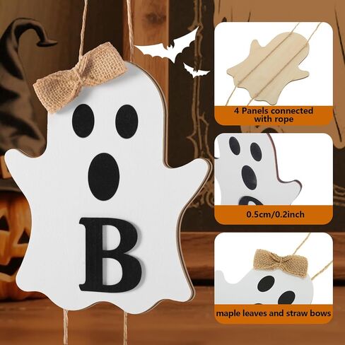 علامة شماعة باب خشبية من Vicenpal Halloween Ghost Boo، ديكور شبح لطيف كبير للباب الأمامي وساحة الجدار داخلي/خارجي لتزيين حفلات الهالوين (كلاسيكي) in Kuwait