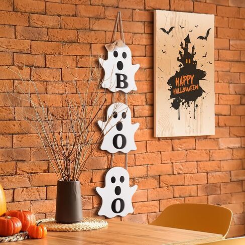 علامة شماعة باب خشبية من Vicenpal Halloween Ghost Boo، ديكور شبح لطيف كبير للباب الأمامي وساحة الجدار داخلي/خارجي لتزيين حفلات الهالوين (كلاسيكي) in Kuwait