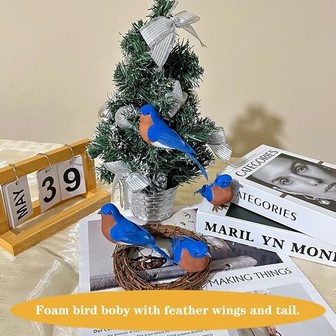 LWINGFLYER الطيور الاصطناعية واقعية الطيور الزرقاء 2 حزمة كليب على رغوة الريش الطيور الحلي التماثيل لشجرة عيد الميلاد الديكور اكاليل الحرف ديكور المنزل الطرف in Kuwait