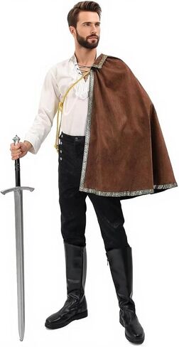 شال عصر النهضة نصف الكتف للرجال من القرون الوسطى كافالير عباءة رين فير زي الهالوين زي لارب in Kuwait