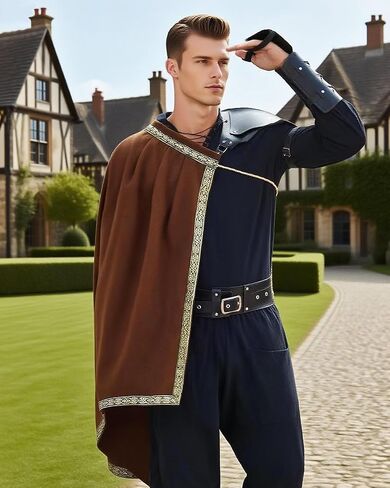 شال عصر النهضة نصف الكتف للرجال من القرون الوسطى كافالير عباءة رين فير زي الهالوين زي لارب in Kuwait