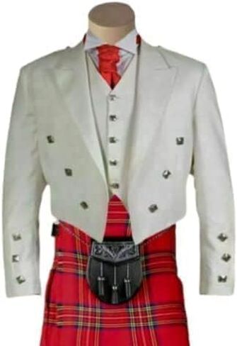 New Man's White Scottish Prince Charlie Kilt Jacket in Saudi Arabia