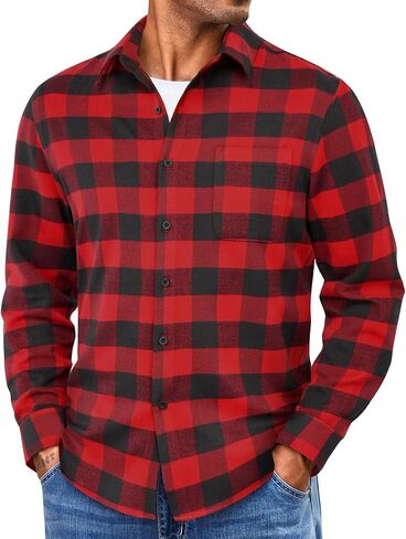 COOFANDY Mens Flannel Shirts Long Sleeve Lightweight Plaid Shirt Casual Button Down Shirts with Pocket in Saudi Arabia
