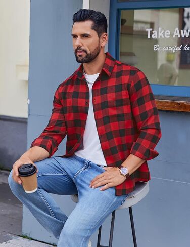 COOFANDY Mens Flannel Shirts Long Sleeve Lightweight Plaid Shirt Casual Button Down Shirts with Pocket in Saudi Arabia
