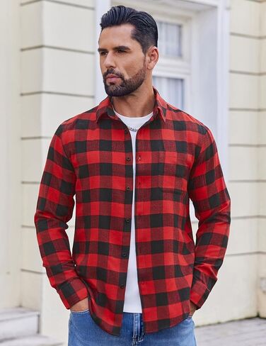 COOFANDY Mens Flannel Shirts Long Sleeve Lightweight Plaid Shirt Casual Button Down Shirts with Pocket in Saudi Arabia