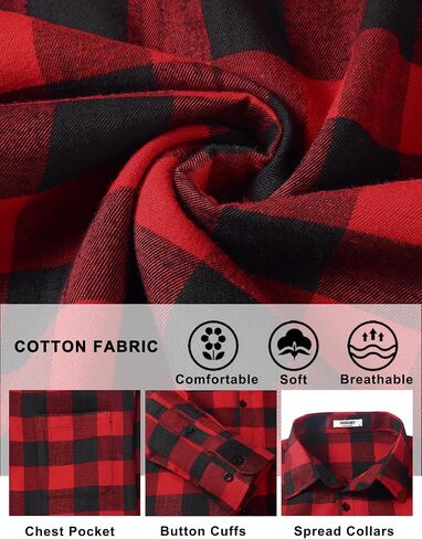 COOFANDY Mens Flannel Shirts Long Sleeve Lightweight Plaid Shirt Casual Button Down Shirts with Pocket in Saudi Arabia