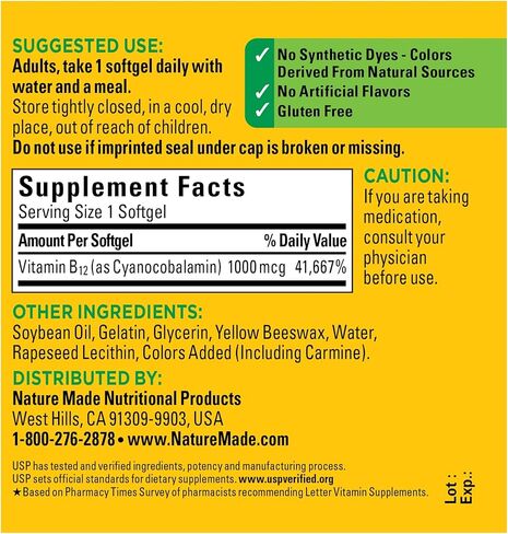Vitamin B12 1000 mcg Softgels, 90 Count for Metabolic Health in Kuwait