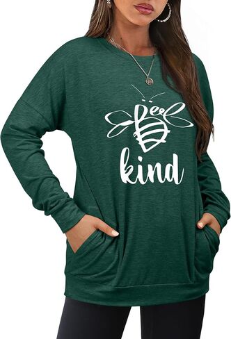 Dresswel Be Kind Sweatshirts for Women Long Sleeve Graphic Shirts Crewneck Pullover Tops Casual Loose Fall Outfits Clothes in Kuwait