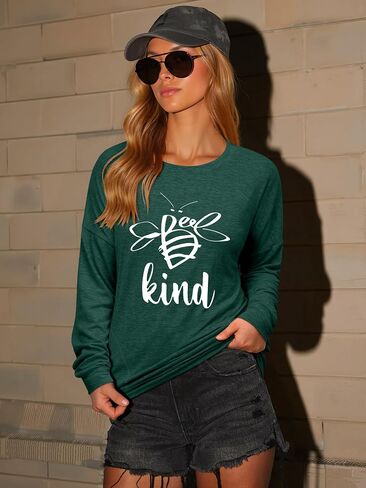 Dresswel Be Kind Sweatshirts for Women Long Sleeve Graphic Shirts Crewneck Pullover Tops Casual Loose Fall Outfits Clothes in Kuwait